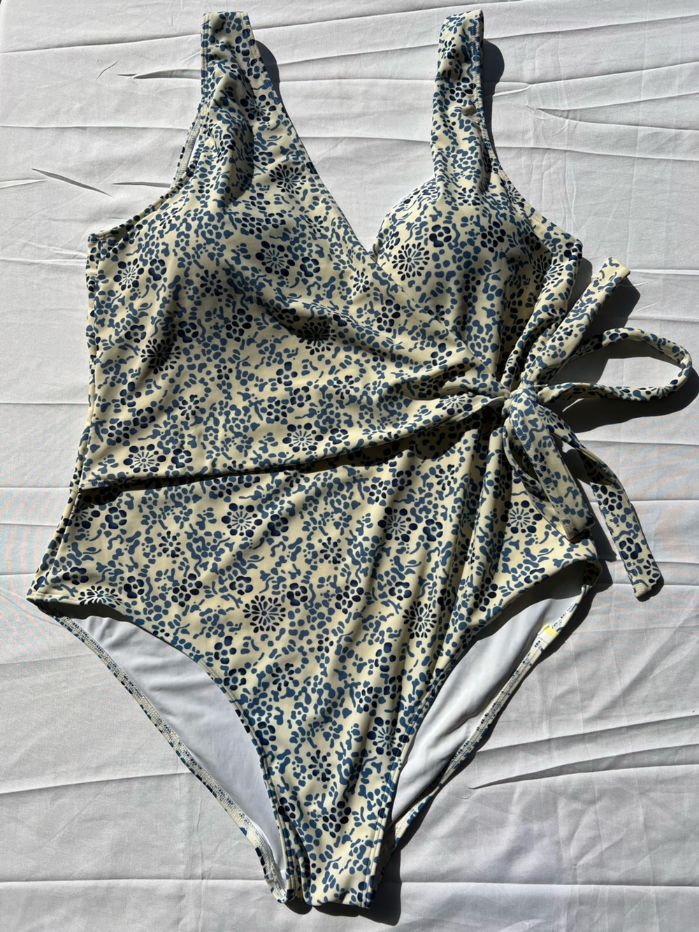 Summersalt Cream and Blue Floral One-Piece with Side Tie